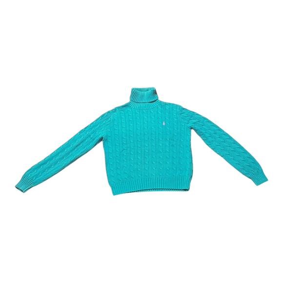 Ralph Lauren sport cable knit turtleneck sweater in aqua blue women’s Large - Picture 4 of 9